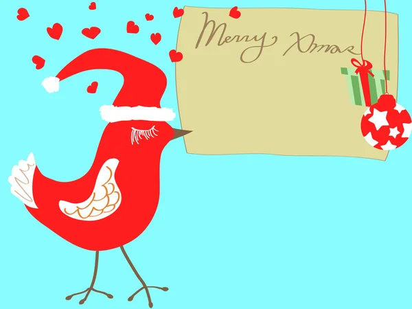 Oiseau de Noël portant carte de Noël — Image vectorielle