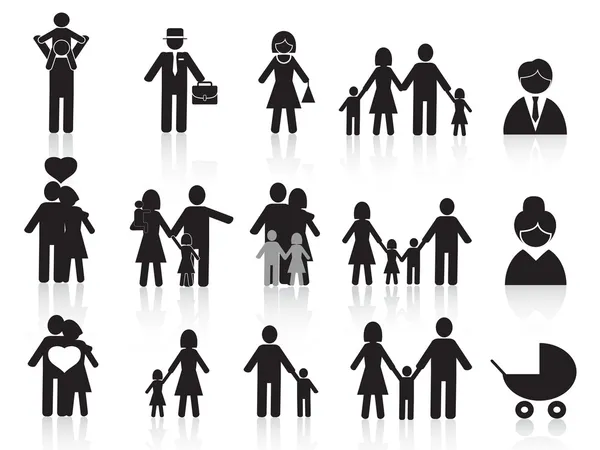Fekete boldog családi ikonok beállítása Jogdíjmentes Stock Vektorok