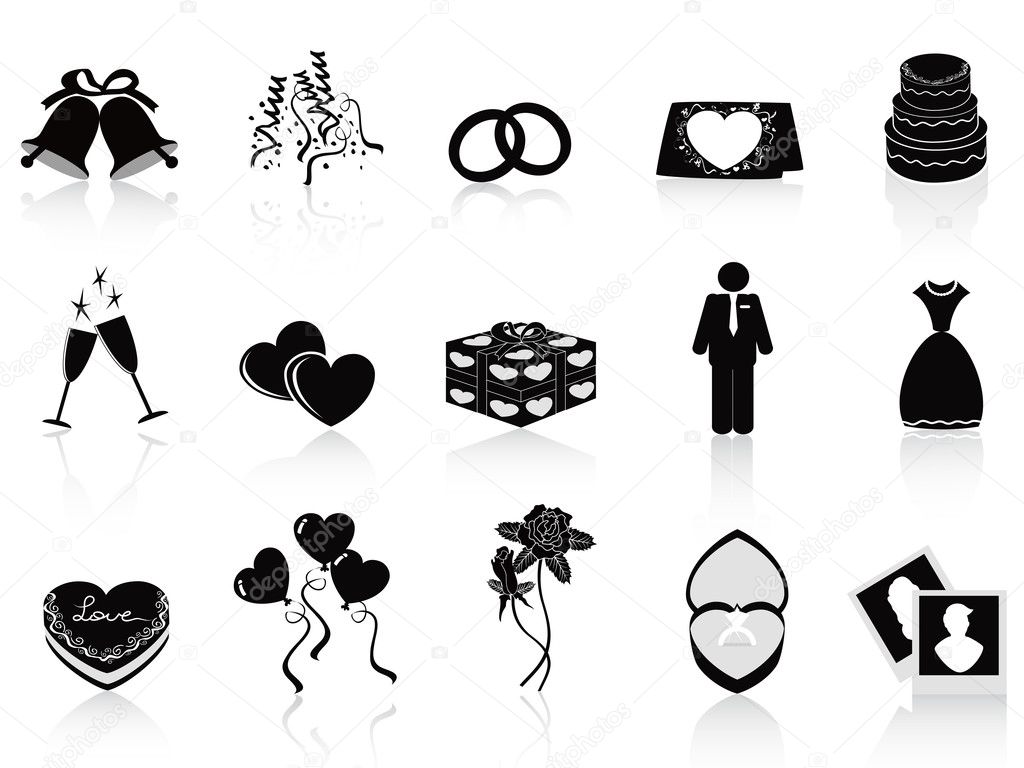 Black wedding icons set