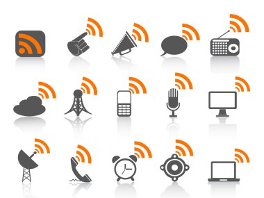 Black communication icon with orange rss symbol clipart
