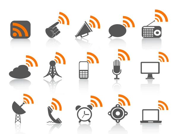 Icône de communication noire avec symbole rss orange — Image vectorielle