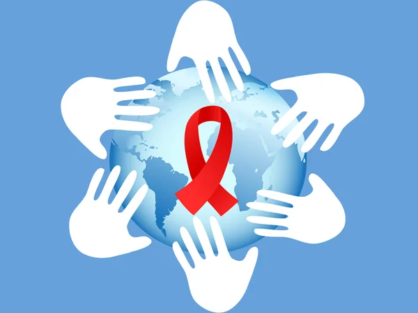 Händer på aids symbol — Stock vektor