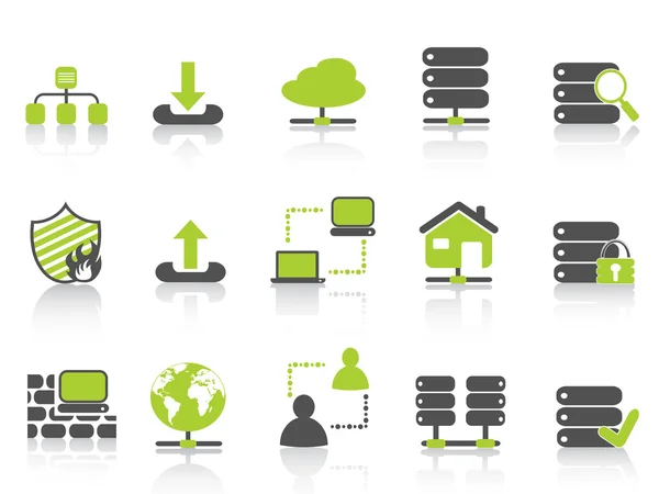 Iconos de alojamiento de servidor de red verde Gráficos vectoriales