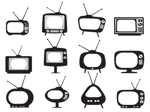 Набір чорних ретро телевізійних іконок — стоковий вектор