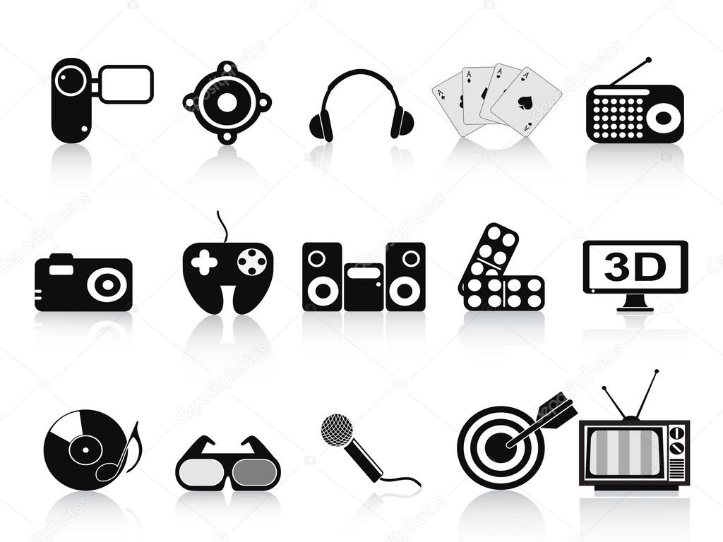 Black home entertainment icons set