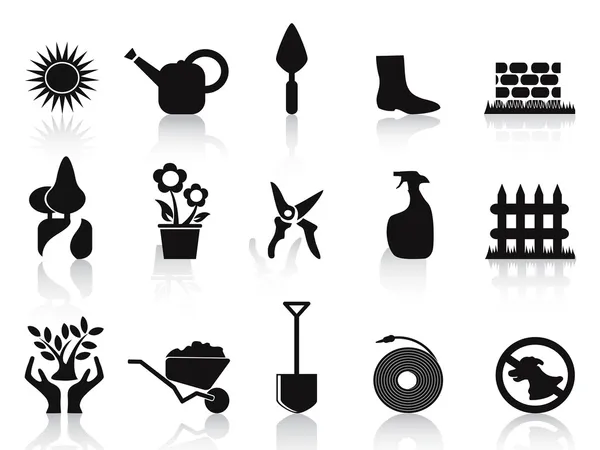 Zwarte tuin iconen set — Stockvector