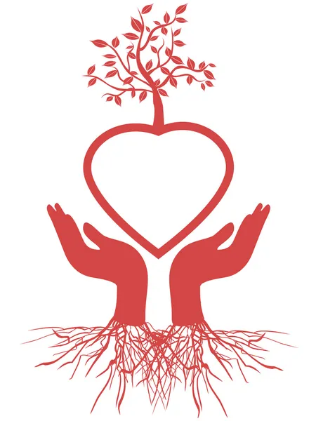 La mano sostiene el árbol del corazón — Vector de stock