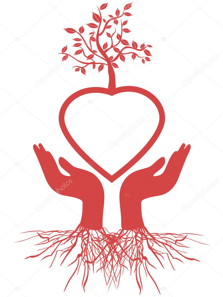 Hand holds heart tree