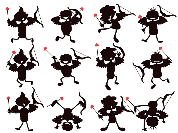 Mignon style de dessin animé de silhouettes de Cupidon — Image vectorielle