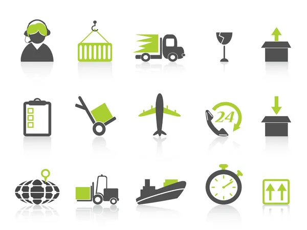 Simple logistics and shipping icons green series — Stock Vector