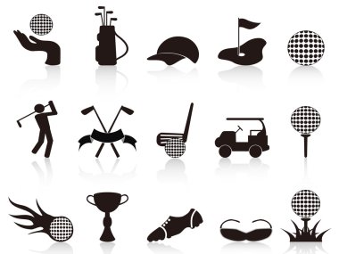 Black golf icons set clipart