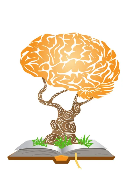 Brain tree on book — Vector de stoc