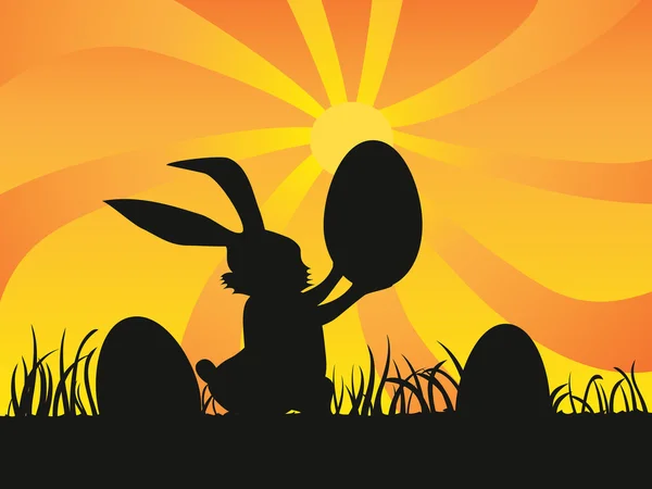 Easter day background of rabbit holding egg — Stock Vector