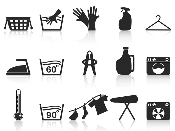 Conjunto de iconos de lavandería negro — Archivo Imágenes Vectoriales