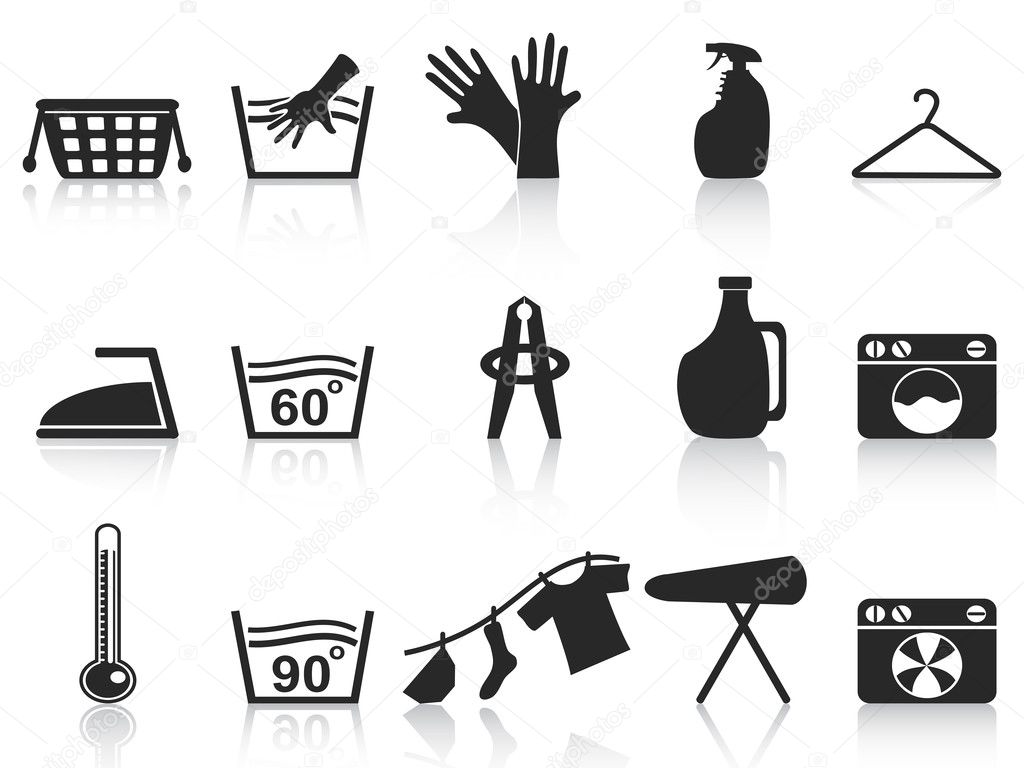 Black laundry icons set