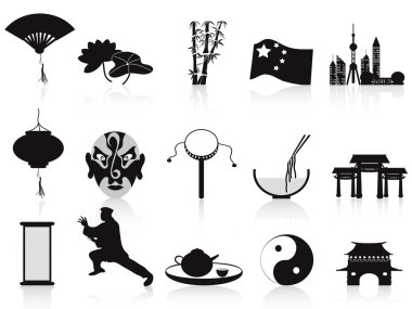 Black chinese icons set clipart