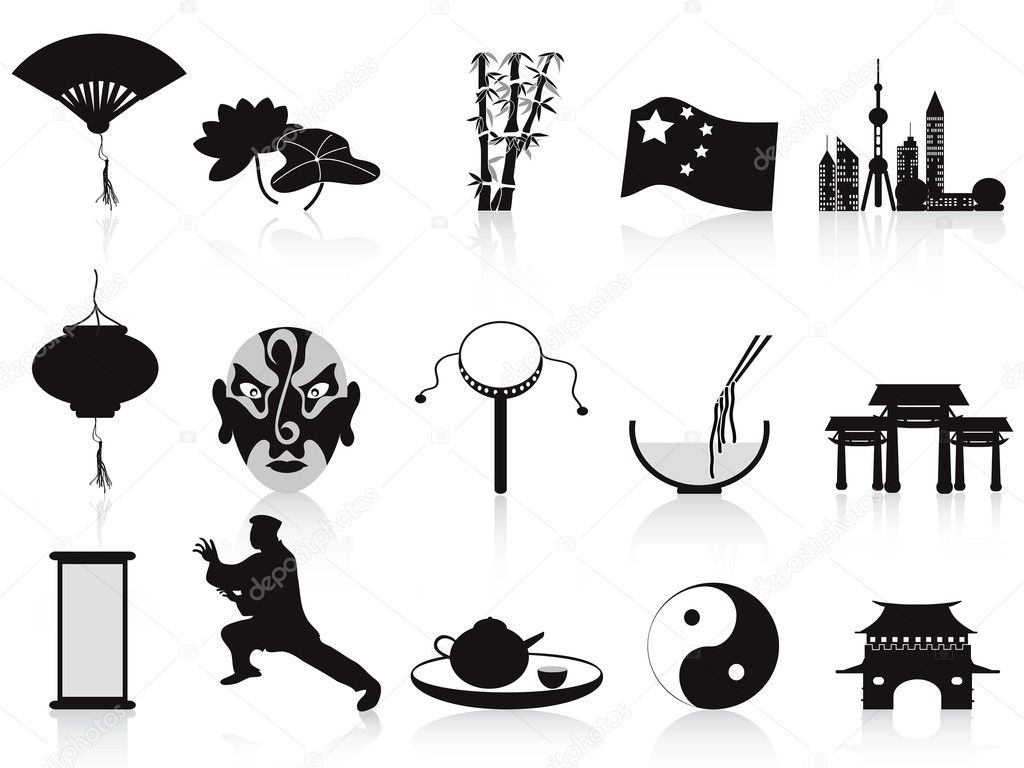 Black chinese icons set