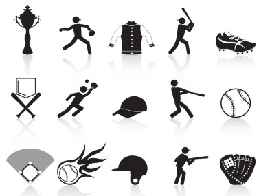 Black baseball icons set clipart