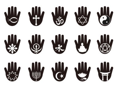 Hand with religious symbols icon clipart