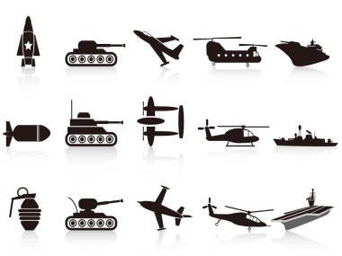 Black war weapon icons set clipart