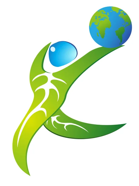 Figure de feuille verte dansant avec globe — Image vectorielle
