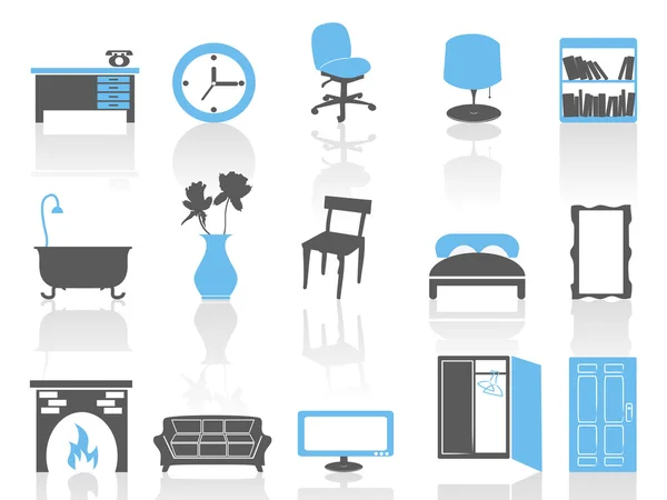 Enkel inredning möbler ikoner set, blå serien — Stock vektor