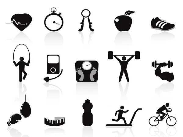 Black fitness icons set Royalty Free Stock Vectors