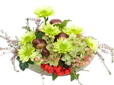 Modern autumal flower arrangement on white clipart