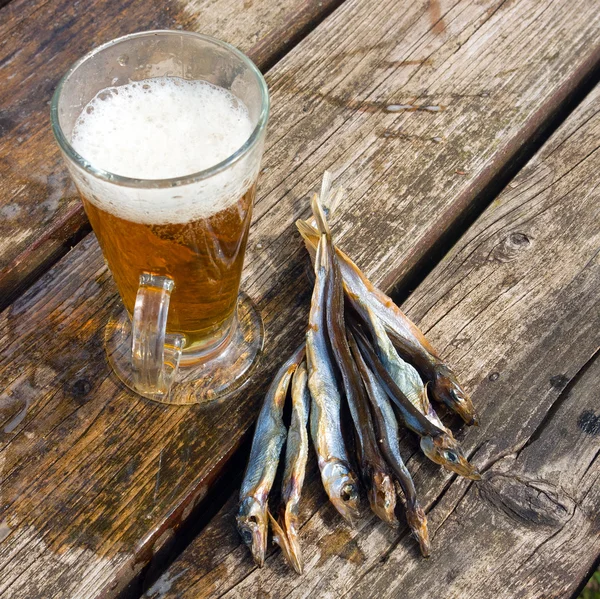 Bier und getrocknete Fische — Stockfoto