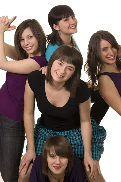 Vijf jonge lachende vriendinnen — Stockfoto