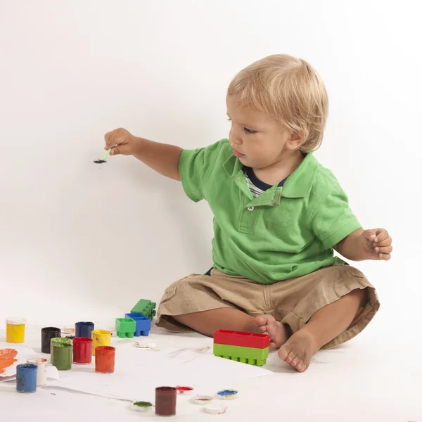 Boy with paints — Stock Photo, Image