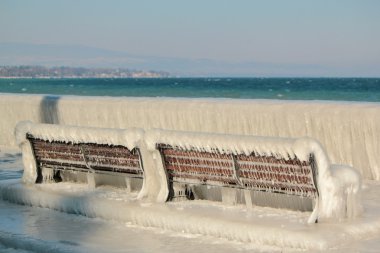 Frozen benches, Versoix, Switzerland clipart