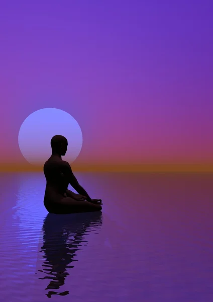Meditation and violet moon — Stock Photo, Image