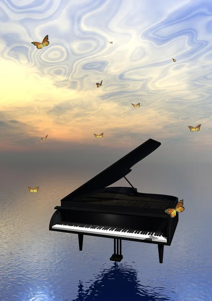 Piano and butterflies — Stock Photo, Image