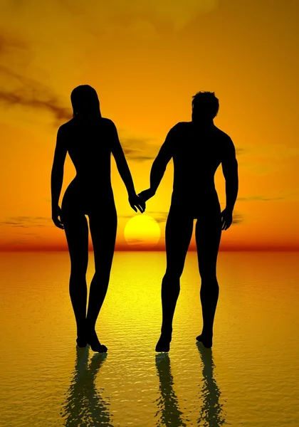 Young lovers by sunset — Stock Photo, Image
