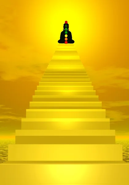 Stairs to buddha and chakras — Stock Photo, Image