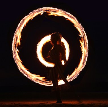 Fire Dance on the Beach at Night clipart