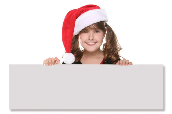Isolated Christmas Child Holding SIgn on White — Stock Photo, Image