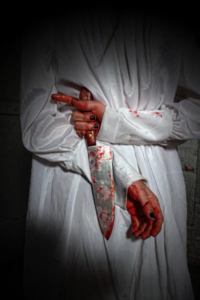 Horror Themed Image With Bleeding Freightened Woman — Stock Photo, Image