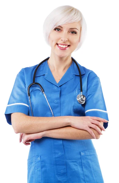 Дружеская медсестра на белом фоне — стоковое фото