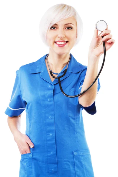 Friendly nurse on white background — Stock Photo, Image