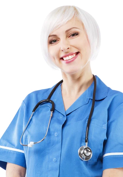Vänlig sjuksköterska på vit bakgrund — Stockfoto