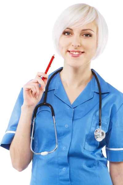 Amicale infirmière sur fond blanc — Photo