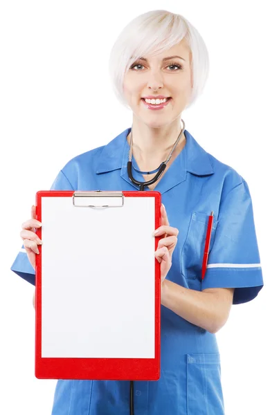 흰색 바탕에 친절 한 간호사 — 스톡 사진
