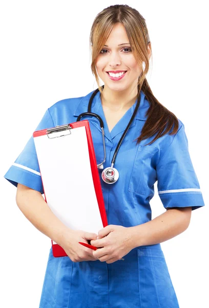 Friendly nurse on white background — Stock Photo, Image
