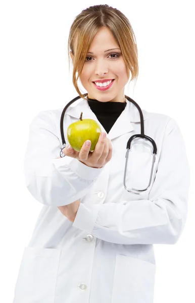 Freundliche Krankenschwester auf weißem Hintergrund — Stockfoto