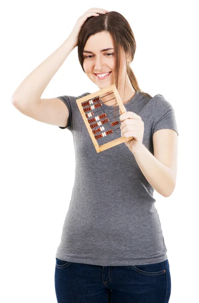 Ung vacker kvinna med abacus — Stockfoto