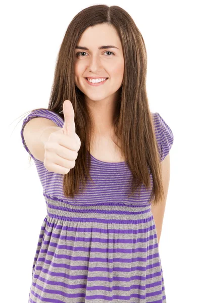 年轻漂亮的女人竖起大拇指 — 图库照片