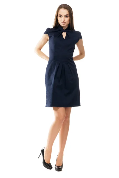厳格な青いドレスで美しいファッション モデル — ストック写真