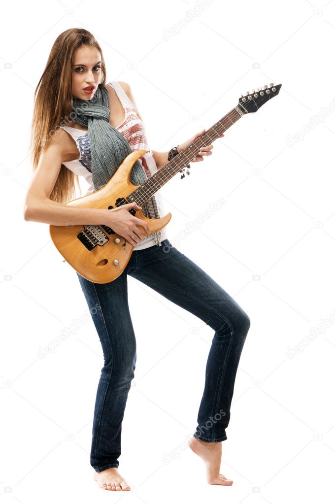 Beautiful girl with electric guitar